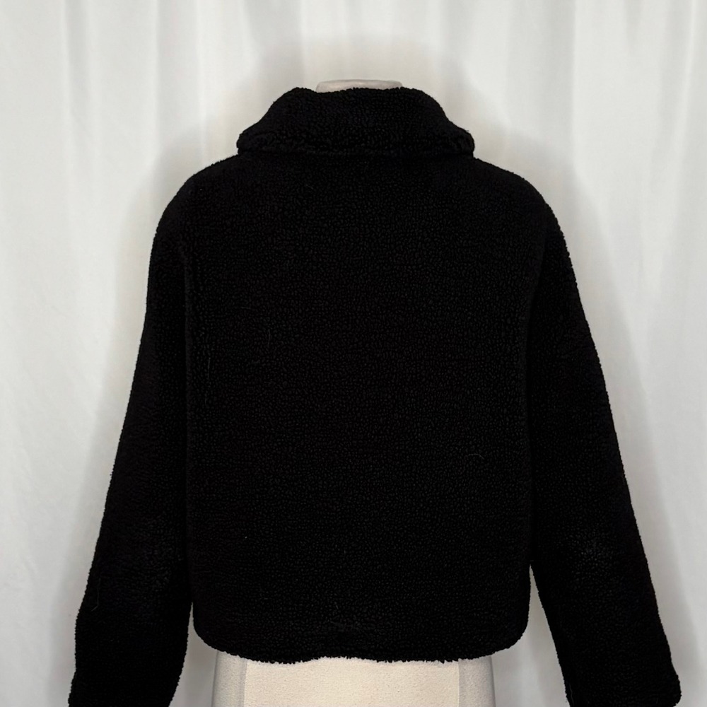 ZARA Black Sherpa Fuzzy Fleece Teddy Coat‎ Faux Shearling Snaps Pockets Small - Picture 11 of 16
